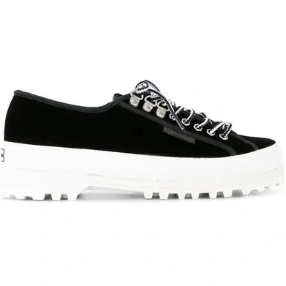 ALEXA CHUNG SUPERGA Sneaker 8 Black Platform Edition Velvet 2748 Lug Sole Chunky - Picture 13 of 14
